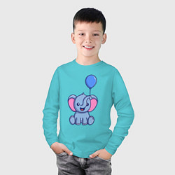 Лонгслив хлопковый детский Слоник с шариком, цвет: бирюзовый — фото 2