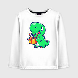 Лонгслив хлопковый детский Динозавр с подарком, цвет: белый