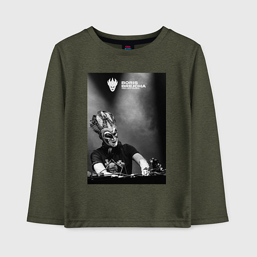Детский лонгслив Boris Brejcha high tech minimal / Меланж-хаки – фото 1