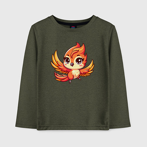 Детский лонгслив Милый мультяшный феникс / Меланж-хаки – фото 1