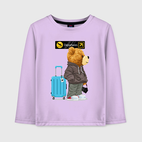 Детский лонгслив Плюшевый медведь путешественник / Лаванда – фото 1