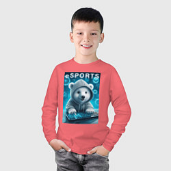 Лонгслив хлопковый детский Белый медвежонок - киберспорт, цвет: коралловый — фото 2