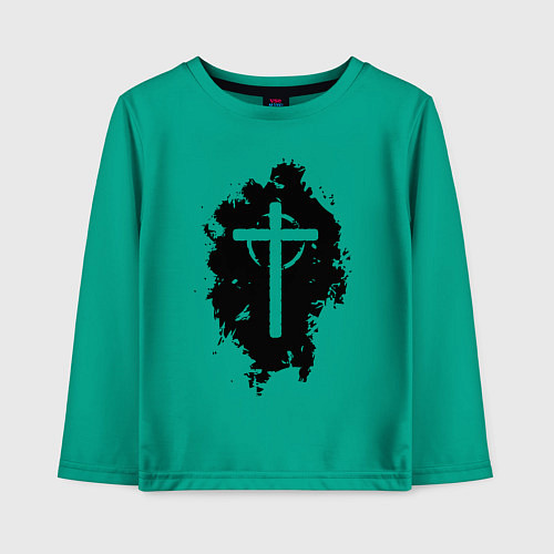 Детский лонгслив Крест католический графика / Зеленый – фото 1