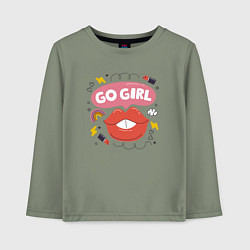 Лонгслив хлопковый детский Go girl lips, цвет: авокадо