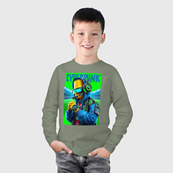 Лонгслив хлопковый детский Cyber Bart Simpson - ai art fantasy, цвет: авокадо — фото 2