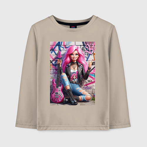 Детский лонгслив Барби панк гитарист - нейросеть / Миндальный – фото 1