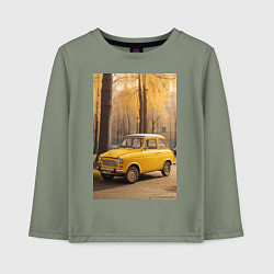 Лонгслив хлопковый детский Желтый ретро автомобиль, цвет: авокадо