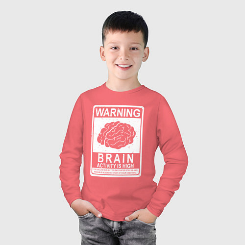 Детский лонгслив Warning - high brain activity / Коралловый – фото 3