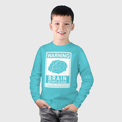 Лонгслив хлопковый детский Warning - high brain activity, цвет: бирюзовый — фото 2