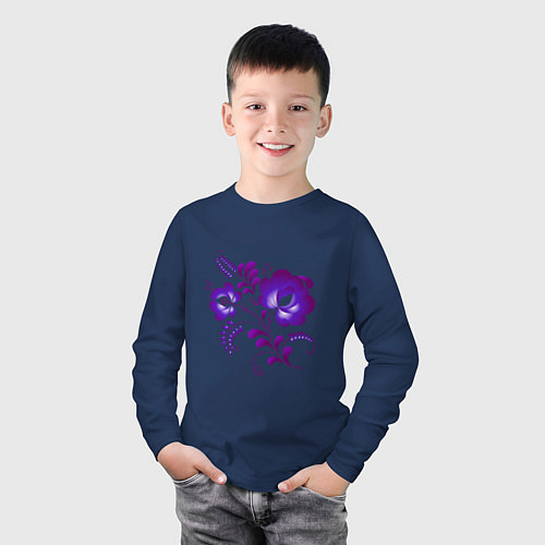 Детский лонгслив Веточка с цветами - фиолетовая гжель / Тёмно-синий – фото 3