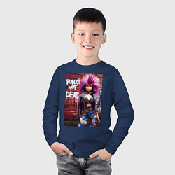 Лонгслив хлопковый детский Punks not dead - cool Barbie ai art, цвет: тёмно-синий — фото 2