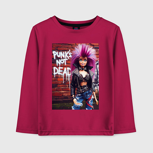 Детский лонгслив Punks not dead - cool Barbie ai art / Маджента – фото 1