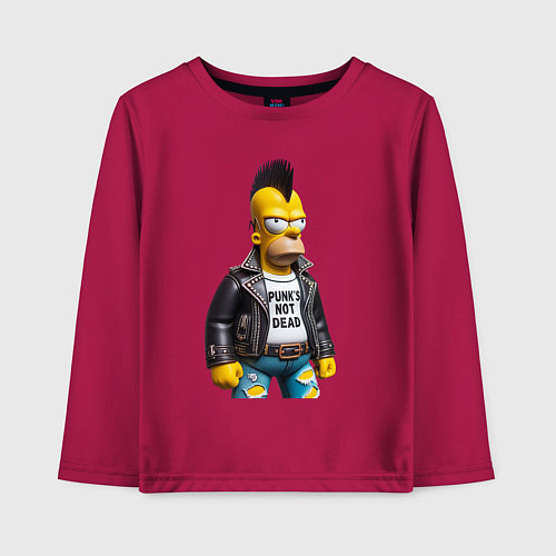 Детский лонгслив The harsh Homer Simpson - punks not dead / Маджента – фото 1