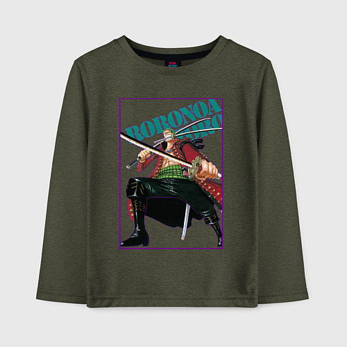 Детский лонгслив Ророноа Зоро из аниме One Piece / Меланж-хаки – фото 1