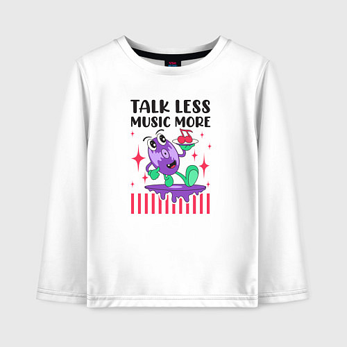 Детский лонгслив Веселый диск,меньше говори больше музыки / Белый – фото 1