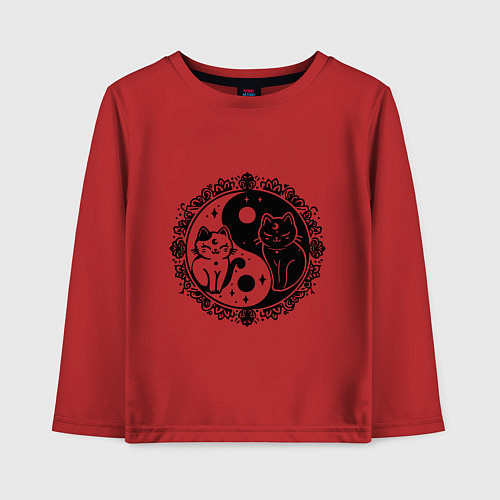 Детский лонгслив Две кошки инь янь / Красный – фото 1