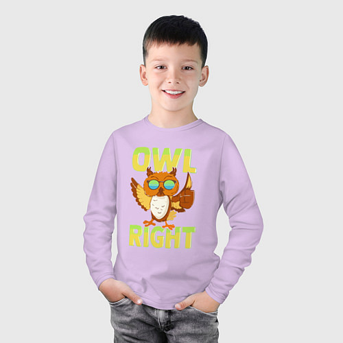 Детский лонгслив Owl right - каламбур отлично / Лаванда – фото 3