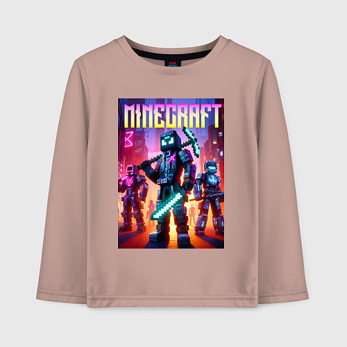 Детский лонгслив Cyberpunk and Minecraft - ai art collaboration / Пыльно-розовый – фото 1