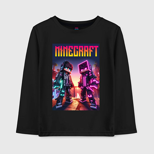 Детский лонгслив Minecraft - neon fantasy ai art / Черный – фото 1