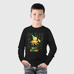 Лонгслив хлопковый детский Веселый осминог, цвет: черный — фото 2