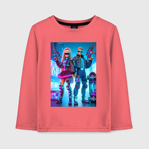 Детский лонгслив Ken and Barbie - cyberpunk ai art / Коралловый – фото 1