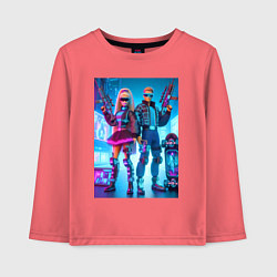 Лонгслив хлопковый детский Ken and Barbie - cyberpunk ai art, цвет: коралловый