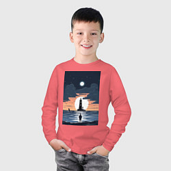 Лонгслив хлопковый детский Встреча с маяком, цвет: коралловый — фото 2