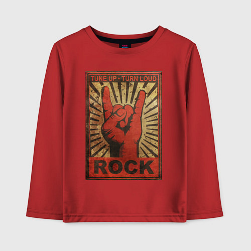 Детский лонгслив Rock tune up turn loud жест коза / Красный – фото 1