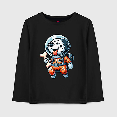 Детский лонгслив Dalmatian cosmonaut puppy with a bone / Черный – фото 1