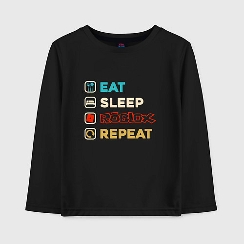 Детский лонгслив Eat sleep roblox repeat art / Черный – фото 1