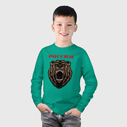 Лонгслив хлопковый детский Рык медведя Россия, цвет: зеленый — фото 2