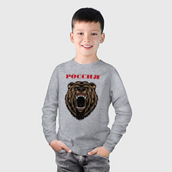 Лонгслив хлопковый детский Рык медведя Россия, цвет: меланж — фото 2