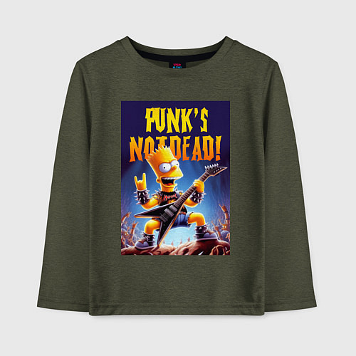 Детский лонгслив Bart Simpson - punks not dead / Меланж-хаки – фото 1