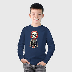 Лонгслив хлопковый детский Скелет с бабочкой красный, цвет: тёмно-синий — фото 2