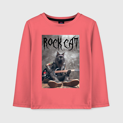 Детский лонгслив Rock cat - ai art / Коралловый – фото 1