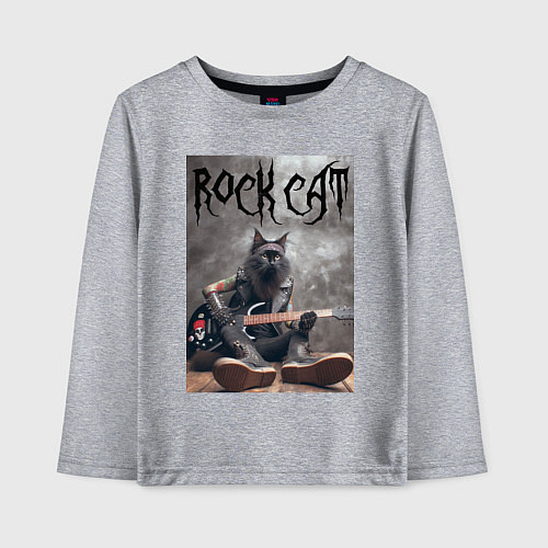 Детский лонгслив Rock cat - ai art / Меланж – фото 1