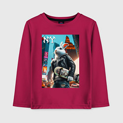 Лонгслив хлопковый детский Cool hare with a skateboard - ai art, цвет: маджента