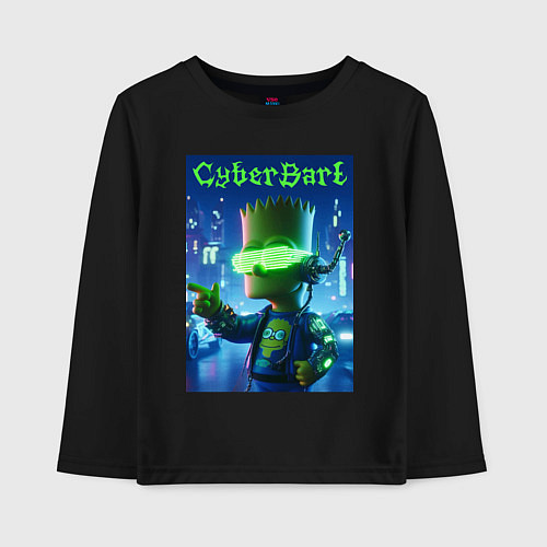 Детский лонгслив Cyber Bart - neon glow ai art / Черный – фото 1