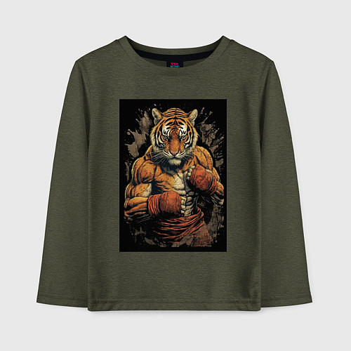 Детский лонгслив Муай Тай тигр / Меланж-хаки – фото 1