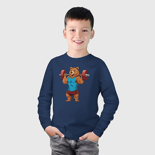 Детский лонгслив Медведь со штангой / Тёмно-синий – фото 3