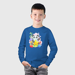 Лонгслив хлопковый детский Панда со звездой, цвет: синий — фото 2