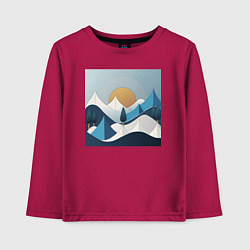 Лонгслив хлопковый детский Горный пейзаж - абстракция с горами, цвет: маджента