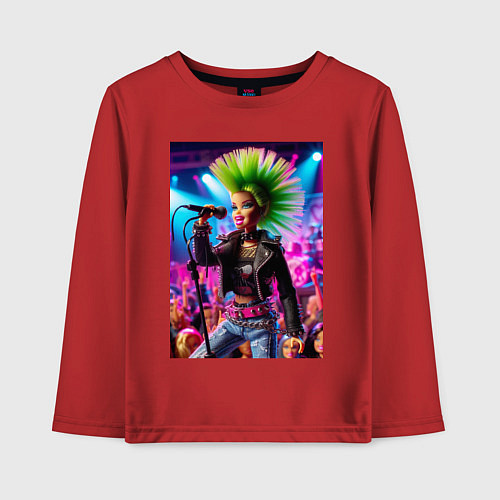 Детский лонгслив Барби панк певица - нейросеть / Красный – фото 1