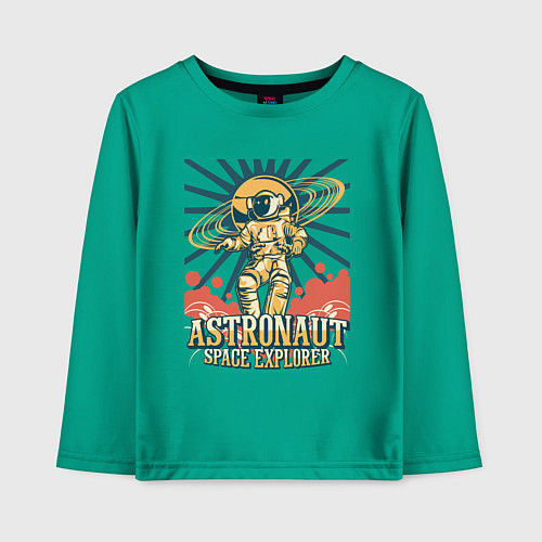 Детский лонгслив Астронавт - исследователь космоса / Зеленый – фото 1