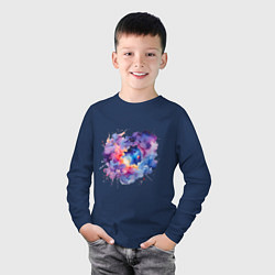 Лонгслив хлопковый детский Космические облака акварель, цвет: тёмно-синий — фото 2