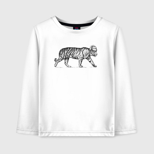 Детский лонгслив Тигр в новогодней шапке / Белый – фото 1