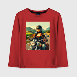 Лонгслив хлопковый детский Mona Lisa on a motorcycle - ai art, цвет: красный