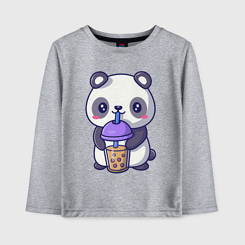 Детский лонгслив Panda drink / Меланж – фото 1