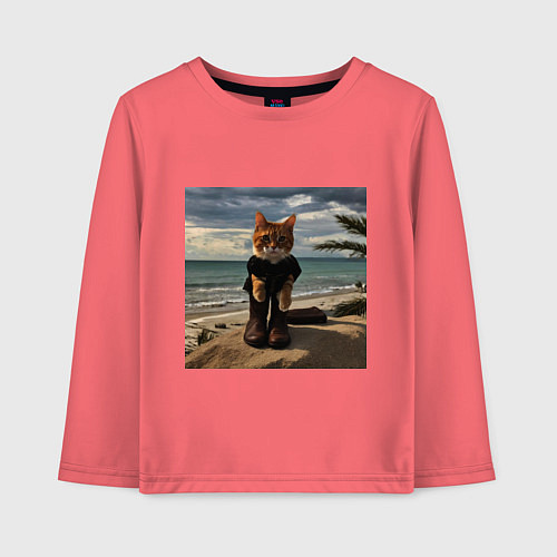 Детский лонгслив Пляжный котик / Коралловый – фото 1