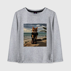 Лонгслив хлопковый детский Пляжный котик, цвет: меланж